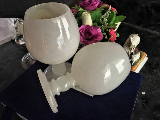 White Marble Wine Glass 2 Set Of Onyx 5" X 3.5