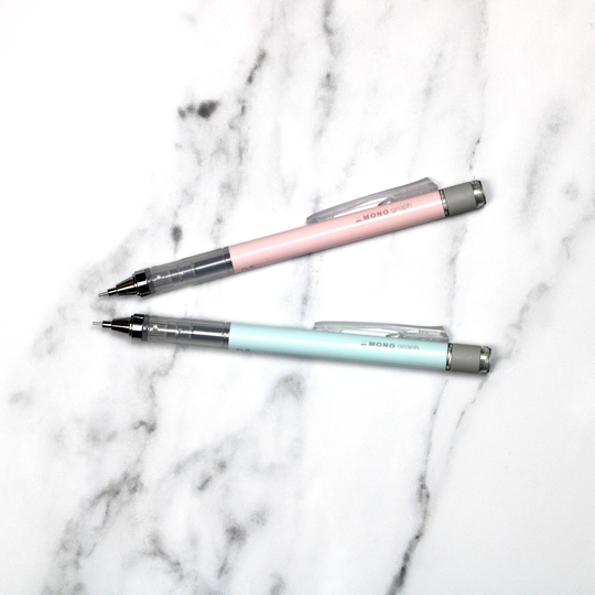 Tombow Mono Graph Mechanical Pencil in Pastel Pink Or Blue With Shake Mechanism & Integrated Rubber Eraser