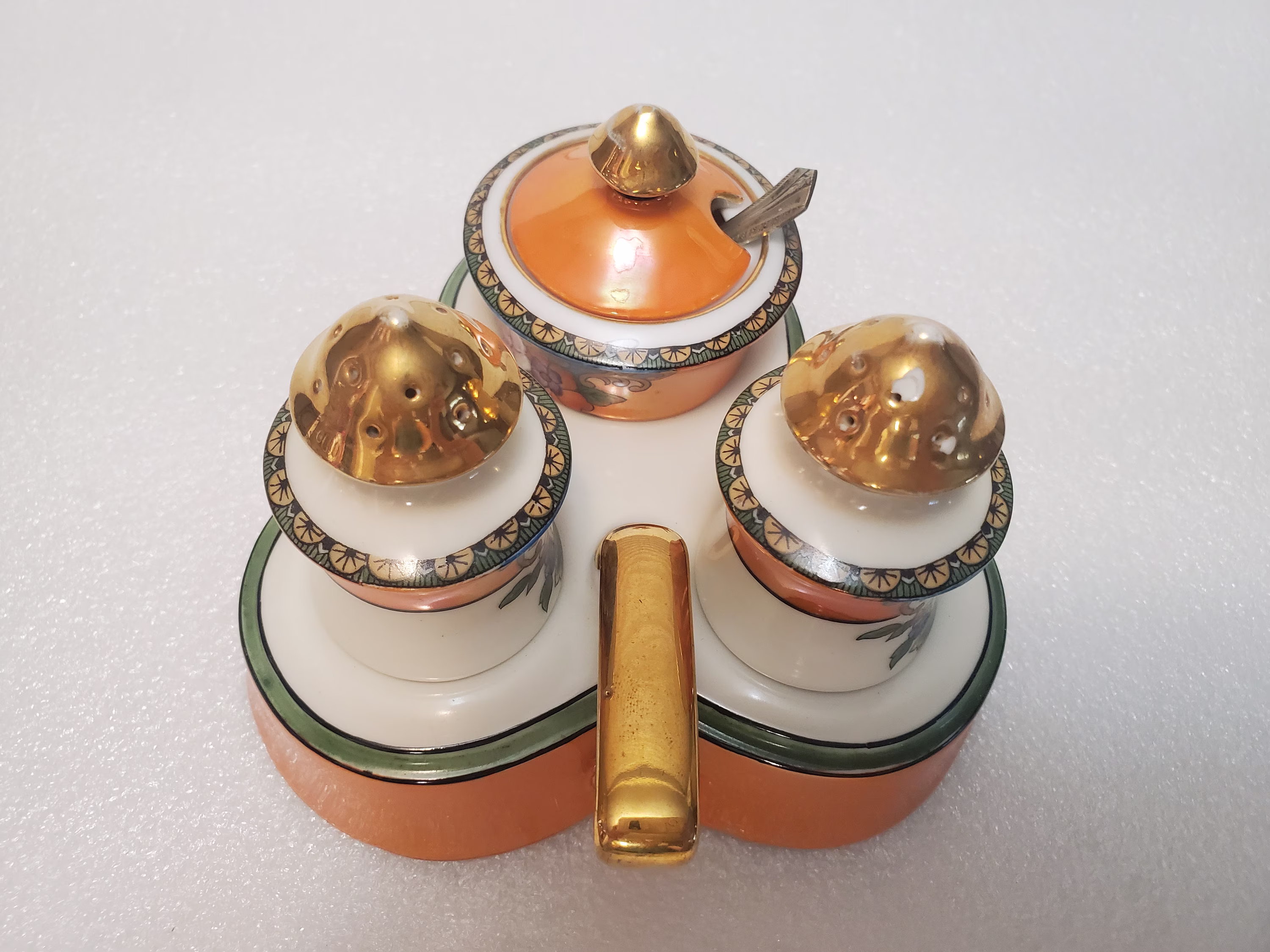Vintage Noritake Salt Pepper With Condiment On Tray Lustreware