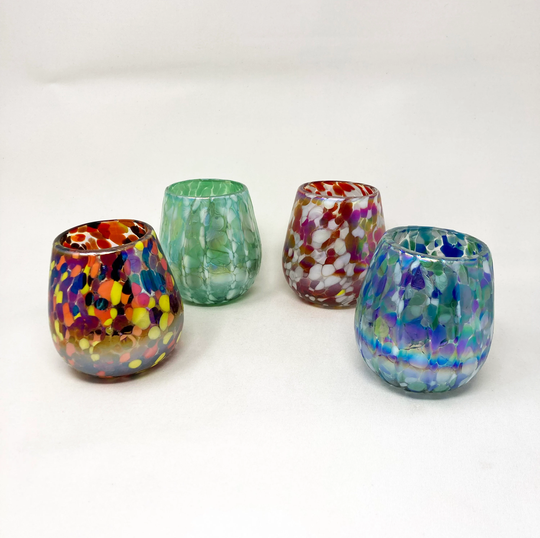 4 Hand Blown Stemless Wine Glasses - The Iridescent Collection