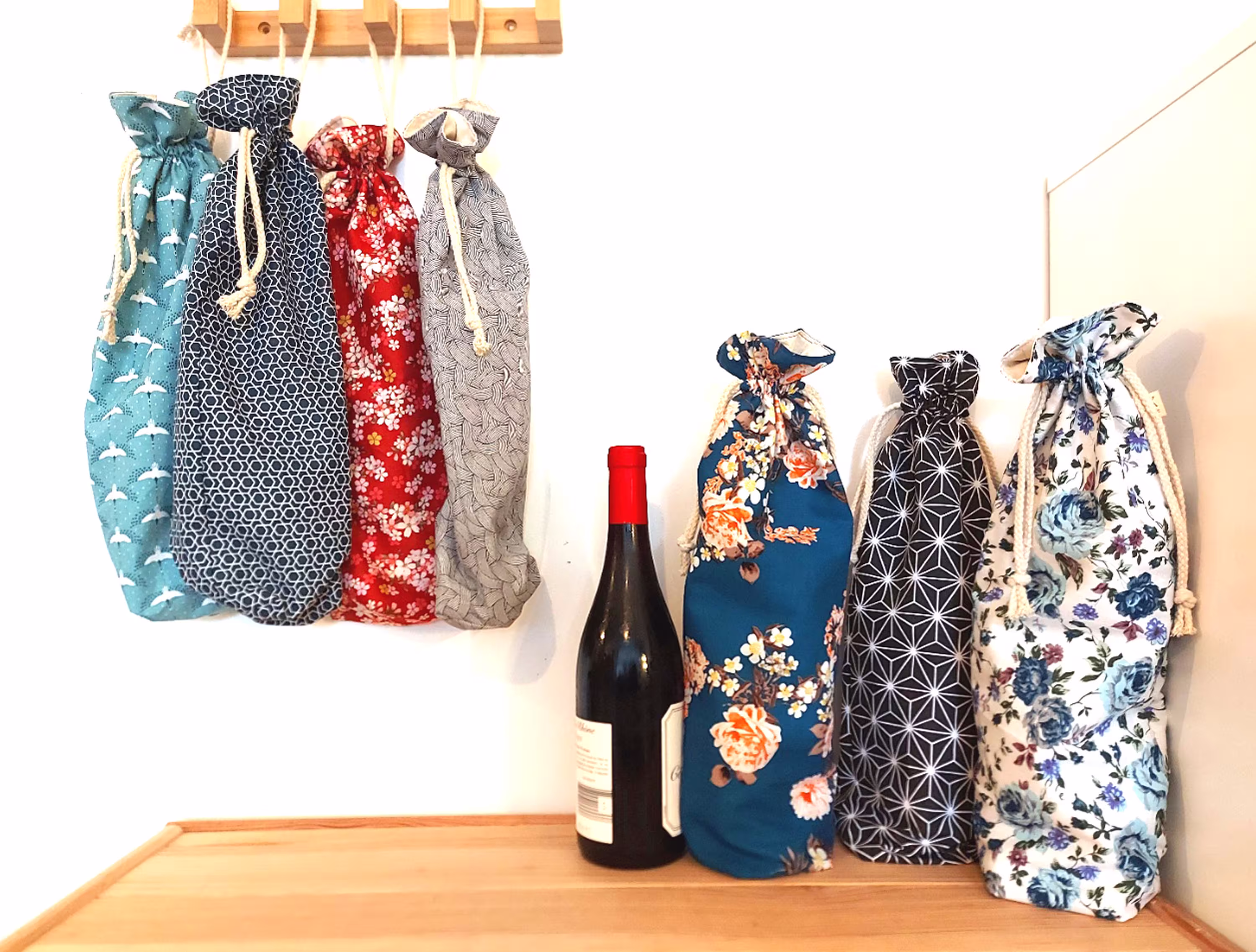 Sac Cadeau Bouteille/Wine Bottle Gift Bag - Bread 100% Cotton Drawstring Carrier Birthday Wrapping