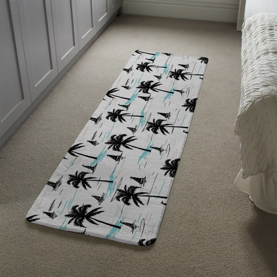 Lowrance Palm Trees and Sailboats Designer Shaggy Black/Blue/Off-White Rug