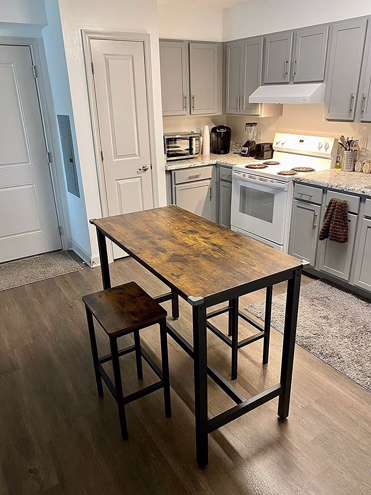 Industrial Style Bar Dining Table Set With 2 Stools Chairs, Breakfast & Stool Rustic Kitchen Wooden Furniture