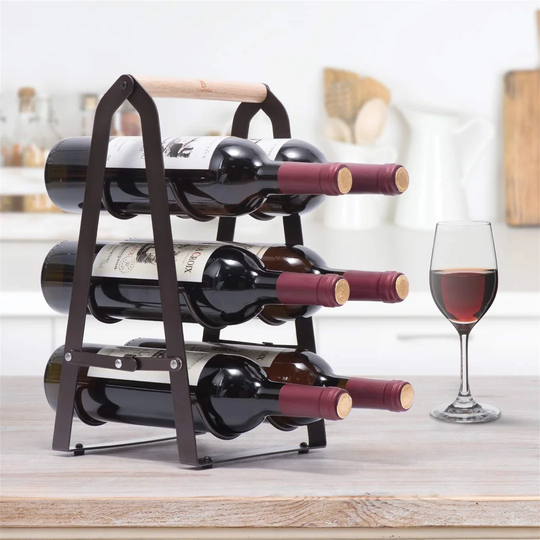 Wine Rack 6 Bottles, Foldable Wine Bottles Holder Racks, Metal Copper Wine Holder Storage Free Standing, Ready Assembled, Easy To Put