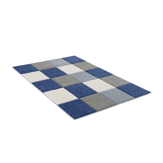 Checkerboard Shaggy Blue Rug