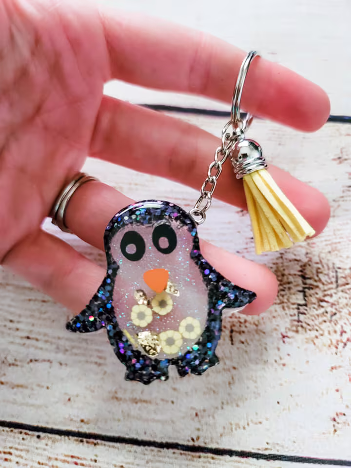 Penguin Shaker Keychain With Sunflowers