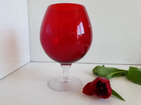 Vintage Ruby Red Large Brandy Glass, Retro Snifter Glass