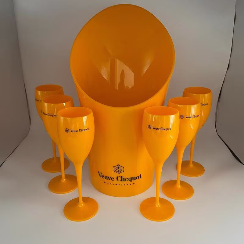 Veuve Orange Acrylic Plastic Champagne Flutes & Ice Bucket Set(S - Various Options