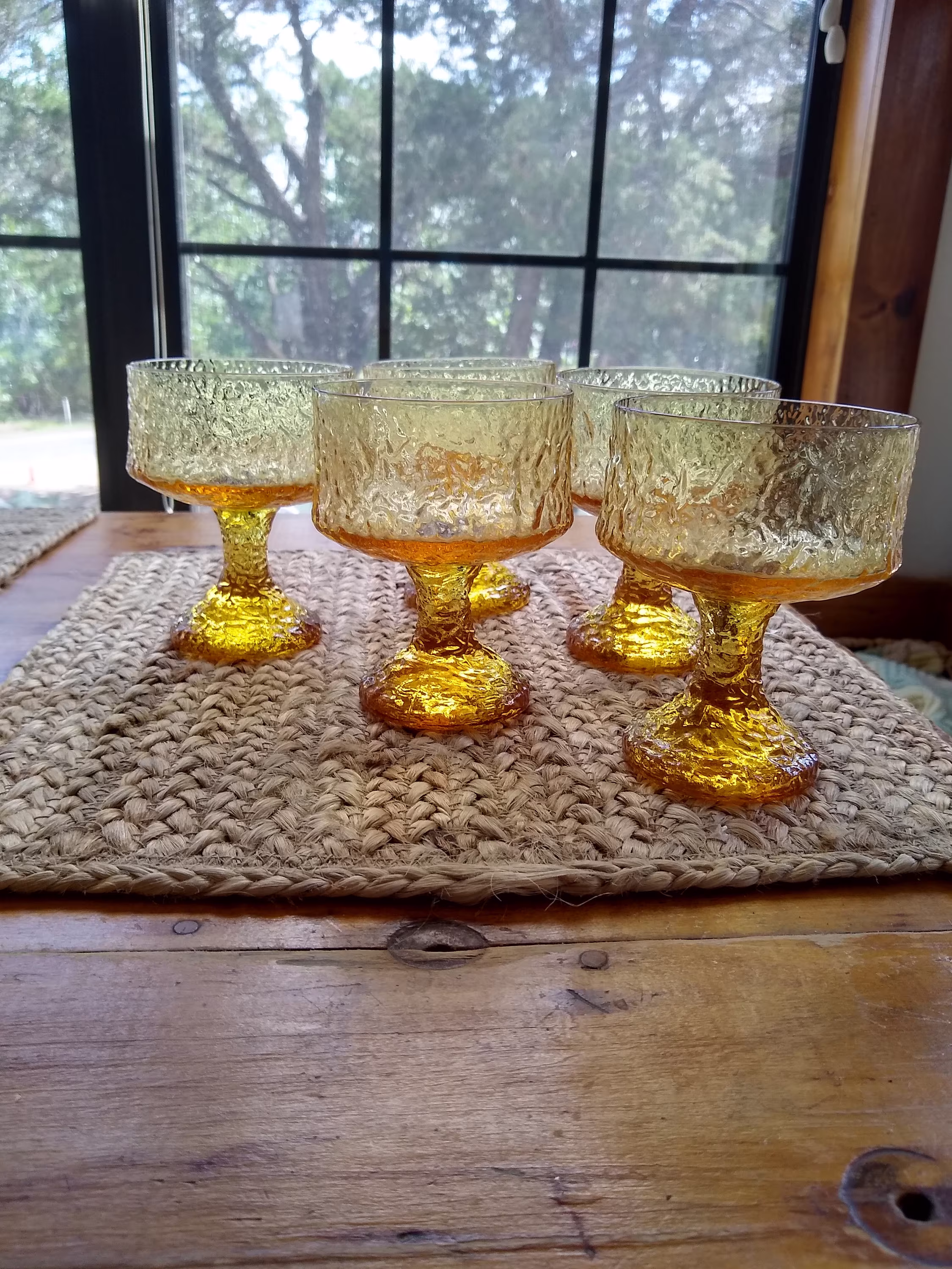 Set Of 5 Vintage 1980's Impromptu Crinkle Yellow Glass Champagne Sherbets Lenox