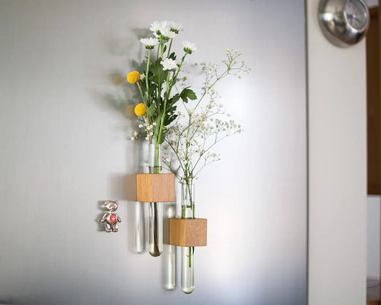Test Tube Vase, Plant Holder, Magnetic Bud Wood Modern Gardener Gift, New Home Minimalist Decoration