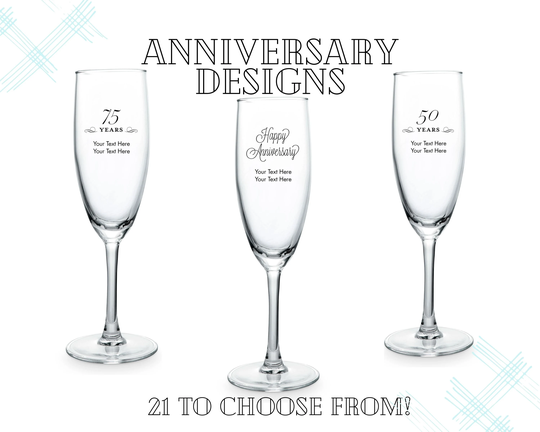 Custom Anniversary Champagne Glasses - 21 Designs To Choose From Personalized Glass Party Favor Milestone Birthday