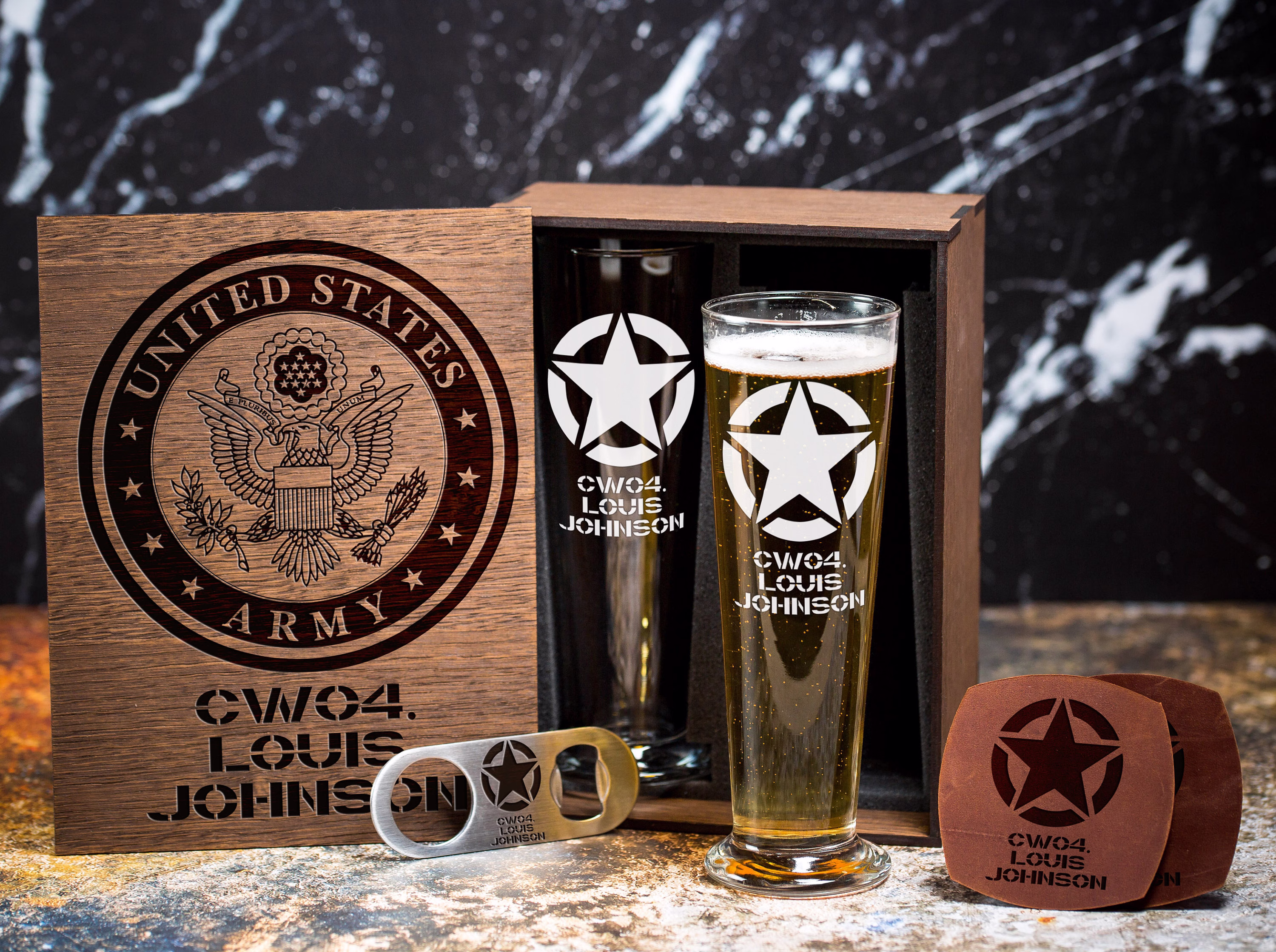 Beer Glass Set For Us Army Officer Gift - Personalized Gift Veteran United States -502/1