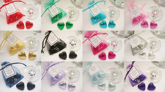 Personalised Wedding Favour - 2 Chocolates & Wine Glass Charm