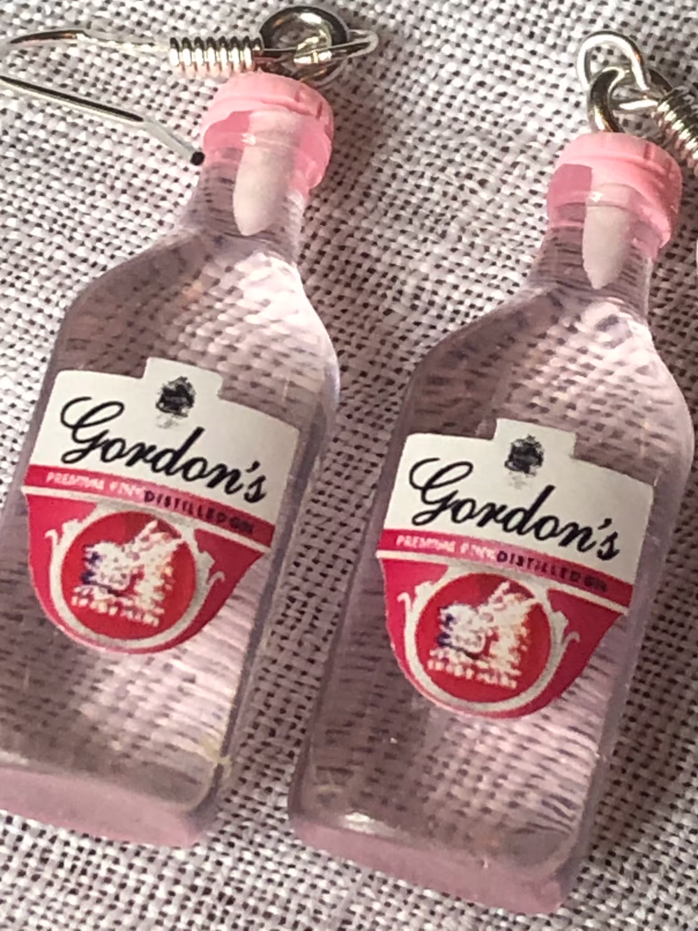 Novelty Pink Gin Bottle Long Drop Earrings