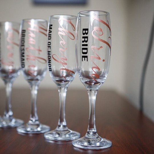 Personalised Champagne Flutes, Bridal Party Glasses, Bridesmaid Glass, Rose Gold Wedding Decor, Hen Glasses