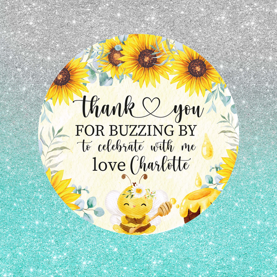 Bee Favor Stickers, Honey Thank You Stickers , Party Bag Bumble Theme