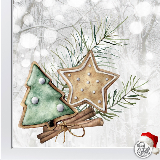 Christmas Cookies Window Sticker - Watercolour Xmas Decal Reusable Cling By Dizzy Duck