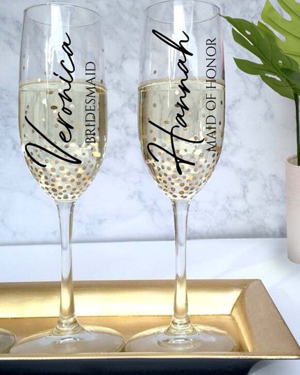 Champagne Glass Decals | Bridal Shower Stickers Wine Tumbler Flute Personalized Name