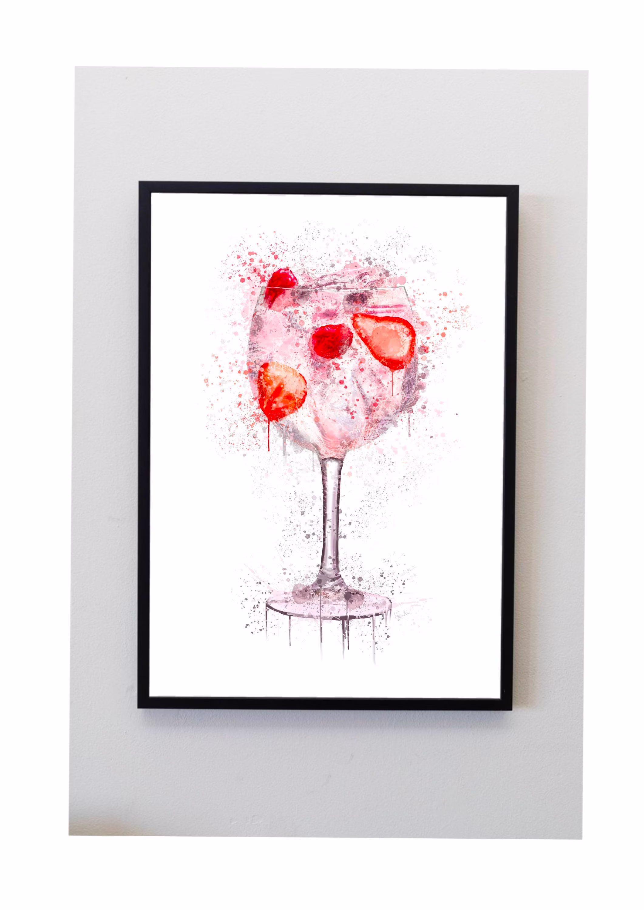 Pink, Gin, Glass, Splatter Art Print, Unframed