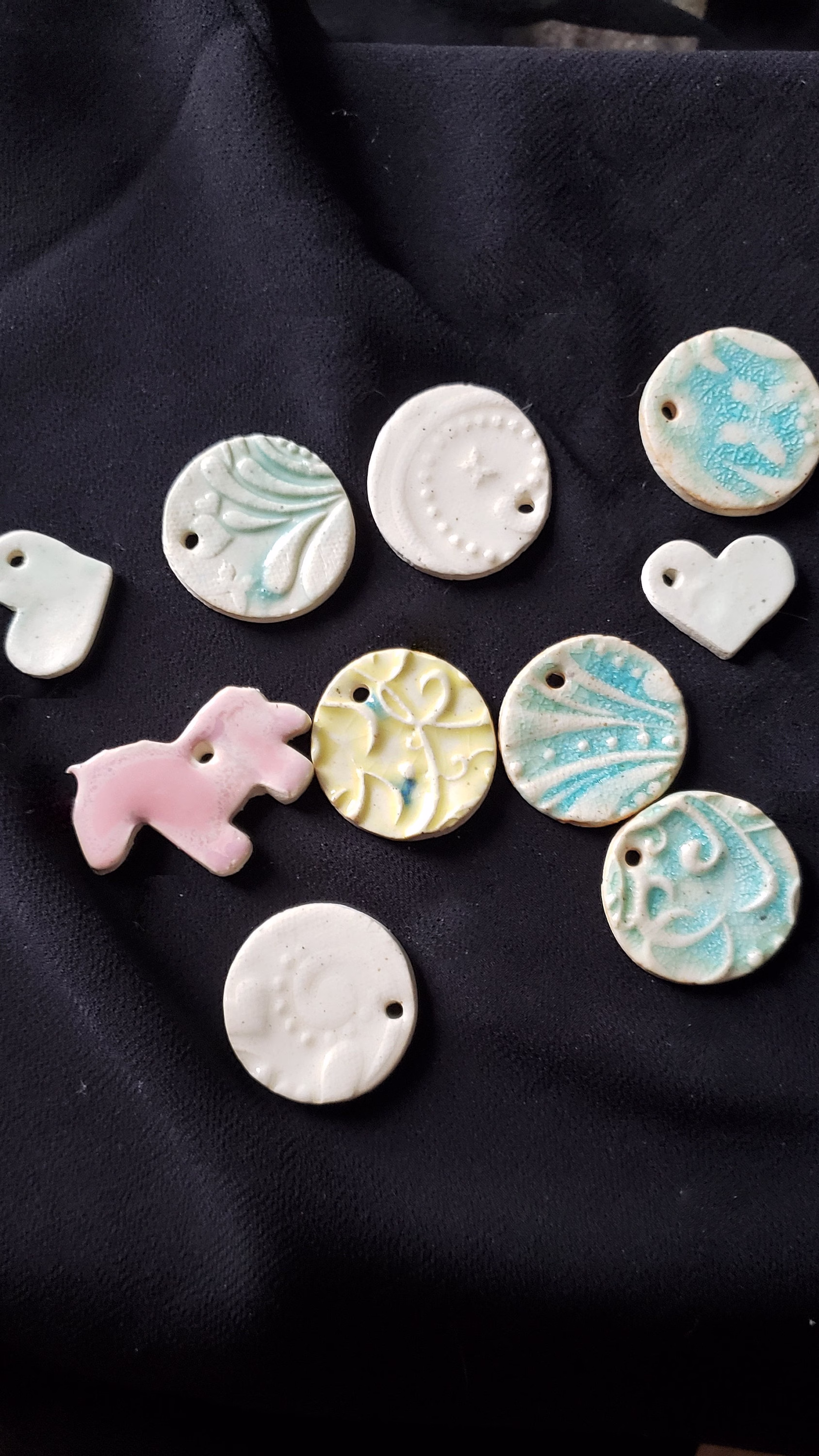 Set Of Ceramic Beads High Fired in Assorted Sizes, Charms, Wind Chimes, Wreaths, Yard Art By Styx River