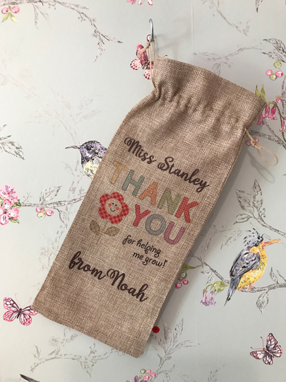 Thank You Teacher Personalised Bottle Bag, Teaching Assistant Gifts, Nursery Gifts, End Of Term Gifts