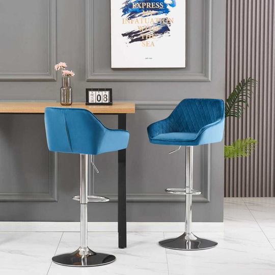 (Teal(Velvet), 2 Bar Stools) Bar Stools Velvet Kitchen Pub Breakfast Bar Chair