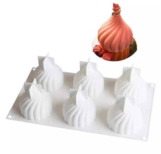 6 Cavity Soap Mould/Mold For 3D Onion Swirl Shape - Approximately 100G Per Cake, Candle, Chocolate Silicone