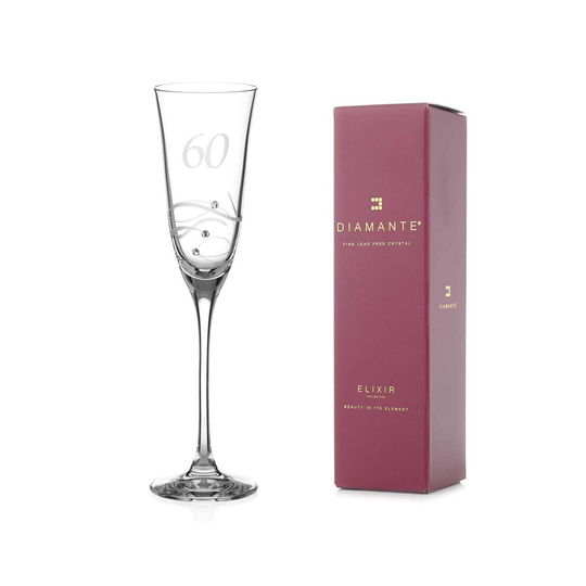 DIAMANTE Swarovski 60th Birthday Champagne Glass â Single Crystal Champagne Flute with a Hand Etched â60â - Embellished with Swarovski...