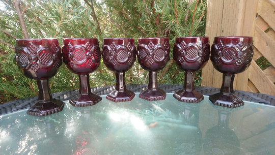 Set Of Six Dark Ruby Red Cape Cod Series Wine Glasses, Avon Discontinued 1975-1992, Glassware, Barware Glasses Vintage Barware, Drinking
