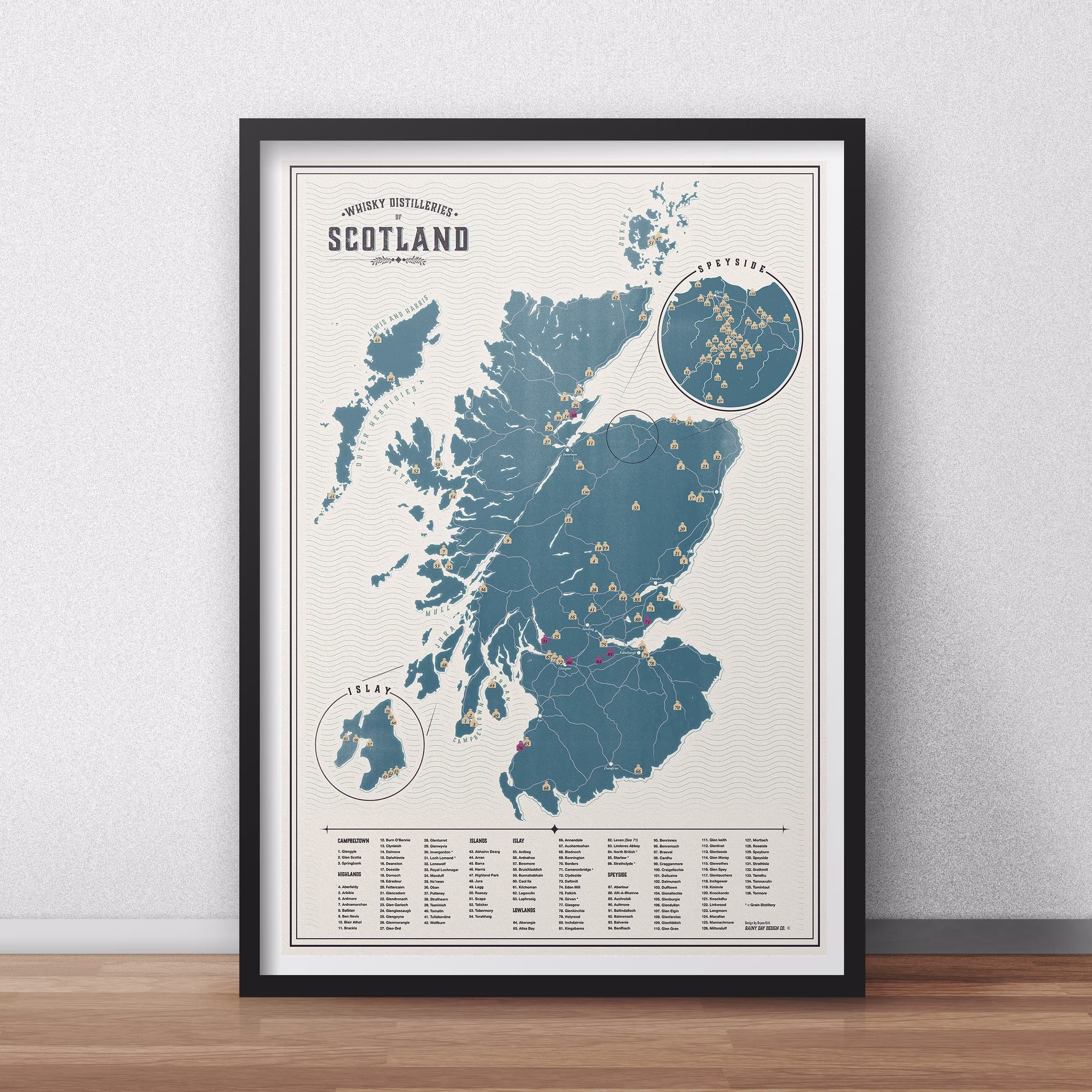 Whisky Map Of Scotland 2021 - Poster Art Vintage Travel Minimalist Whiskey