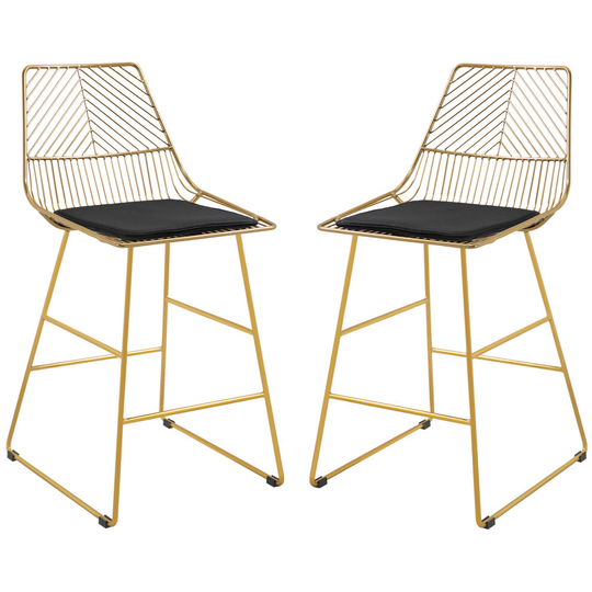 HOMCOM Modern Counter Height Bar Stools Set of 2 pcs Wire Stools Gold