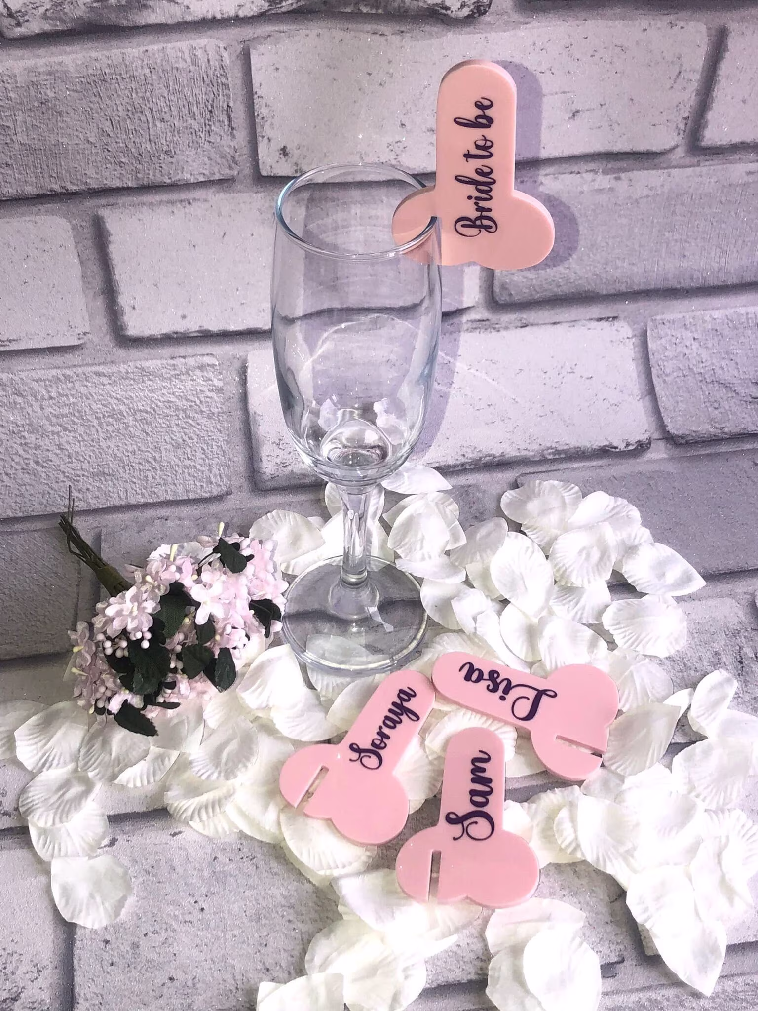 Hen Party Place Names, Party Champagne Glass Tags, Naughty Glass Name Tags, Drink Name Place, Hen Party. Rude