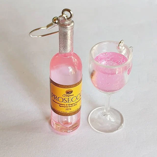 Pink Prosecco Glass & Bottle Earrings