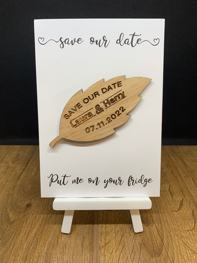 Leaf Wooden Save The Date Magnet | Personalised Save The Date Magnet