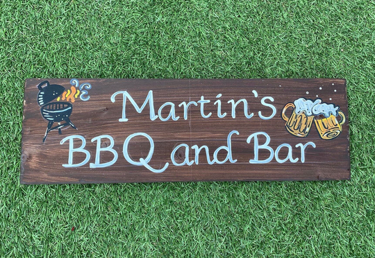 Bbq & Bar Personalised Wooden Sign, Garden Diy Pub Plaque, Lockdown Project, Man Cave, Outdoor Kitchen, Exterior Drinking