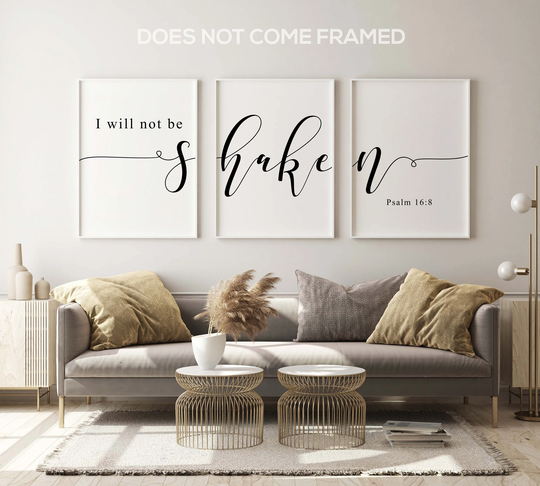I Will Not Be Shaken, Psalm Bible Quote, Set Of 3 Prints, Minimalist Art, Home Wall Decor, Multiple Sizes