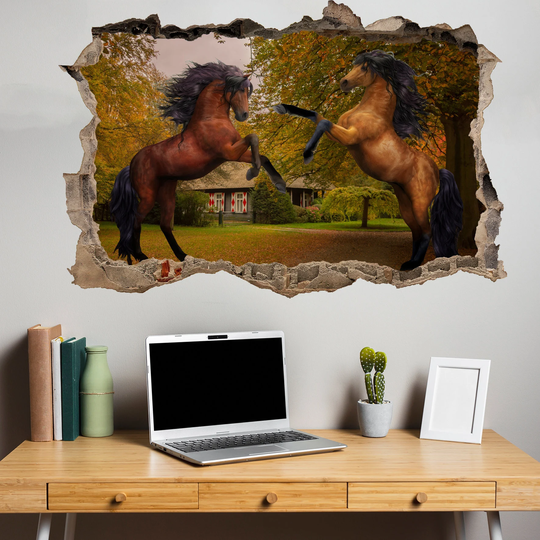 Two Beautiful Brown Horses Wall Mural Sticker Poster Decal Room Office Nursery Decor Id112