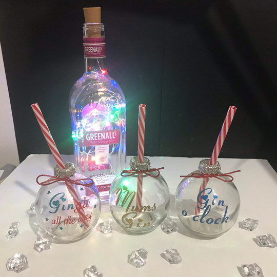Christmas Bauble Glass With Straw, Christmas Glass, Decorated Personalised Gin Gift