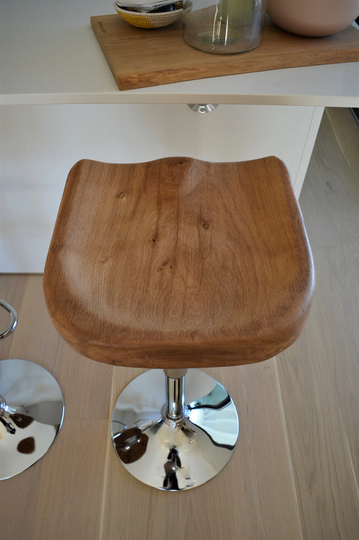 2 X Adjustable Industrial Bar Stools in Oak For The Kitchenisland - Silver, Grey, Chrome Swivel Vintage Chair, Tables Counter Loft Pub