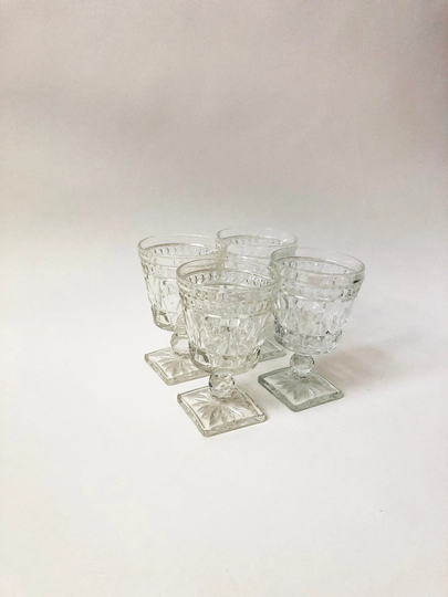 Vintage Clear Pressed Glass Pedestal Drink Ware Set Of 4 | Wine Goblet