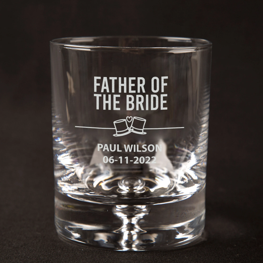 Father Of The Bride/Groom Name & Date Personalised Engraved Whisky Tumbler | 10 3/4 UK Oz Glass Dad Wedding Party Gift Ideas Whiskey