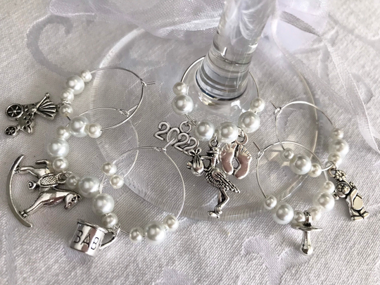 Baby Shower Wine Glass Charms 6 Or 10 Mixed White Christenings Boy Girl