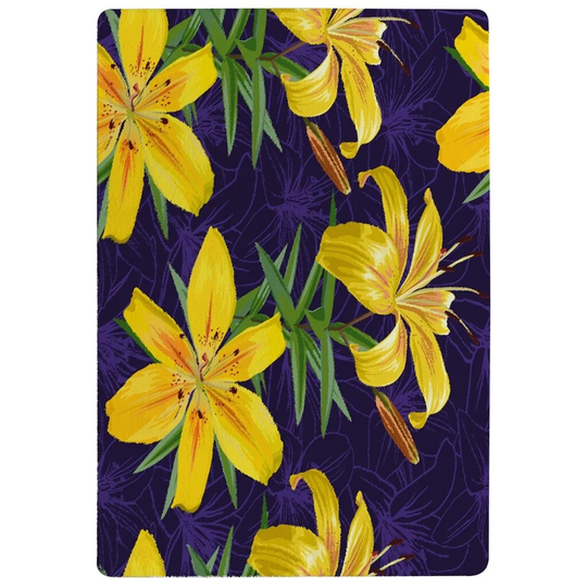 Otwell Lily Flowers Designer Shaggy Yellow/Green/Navy Rug