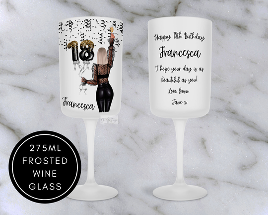 Personalised Birthday Girl Wine Glass - Black Balloons Gift For Bestie, Bff, Best Friend, Sister, Niece