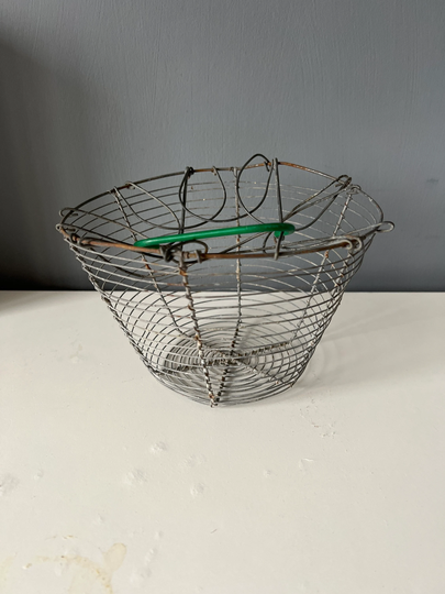 Original Farm Vintage French Round Wire Metal Chicken Egg Storage Or Salad Shaking Basket