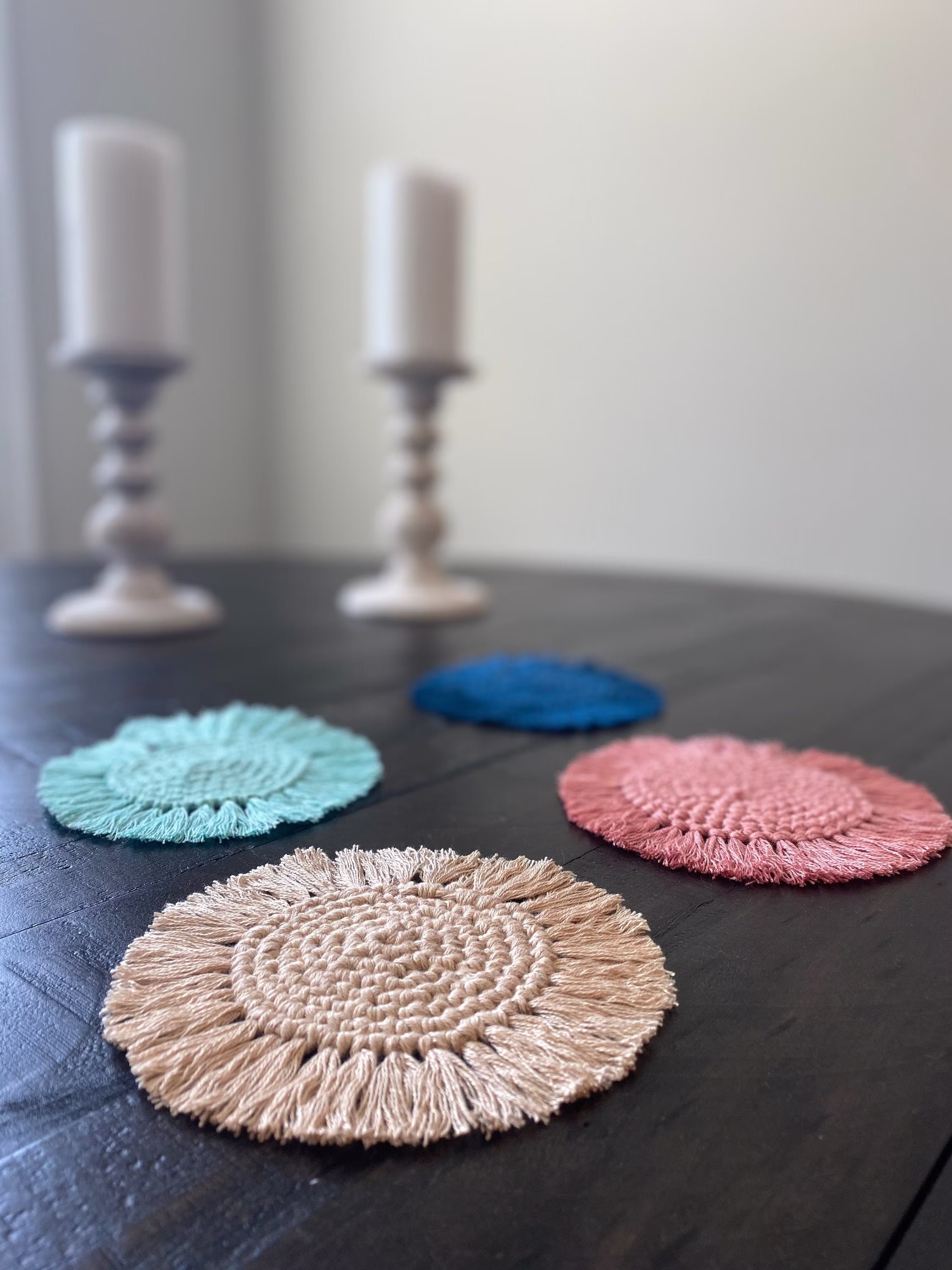 Crochet Boho Coasters, Crochet, Home Decor, Drink Ware, Fringe House Warming Gift, Handmade