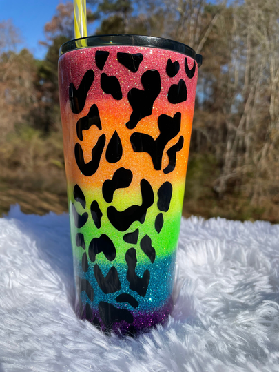 Leopard Multicolored Glitter Tumbler Metal