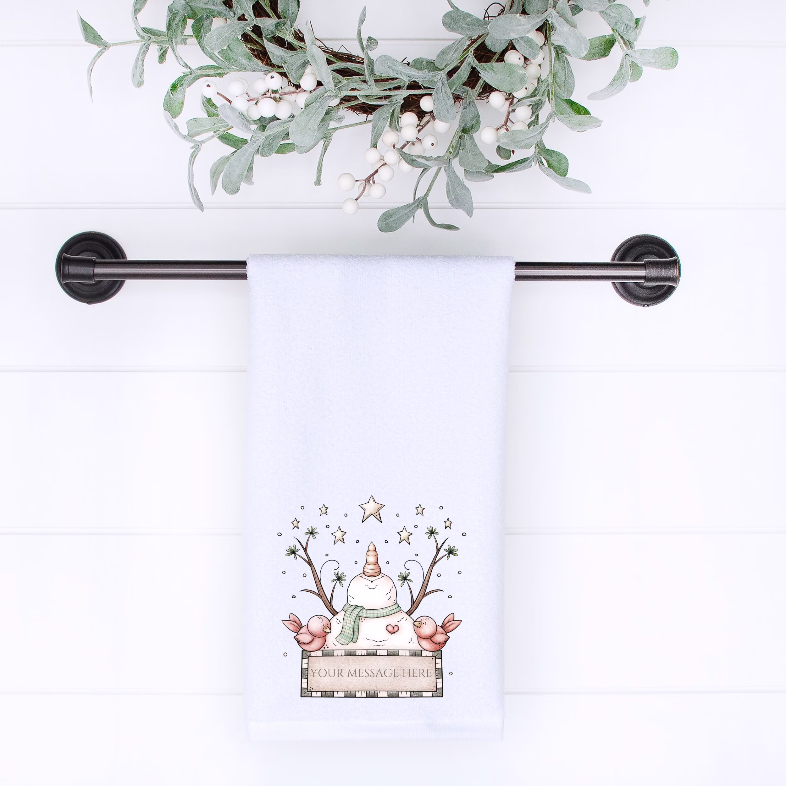 Snowman Hand Towel, Personalized Holiday Guest Bath Home Decor, Gift, Christmas Towel
