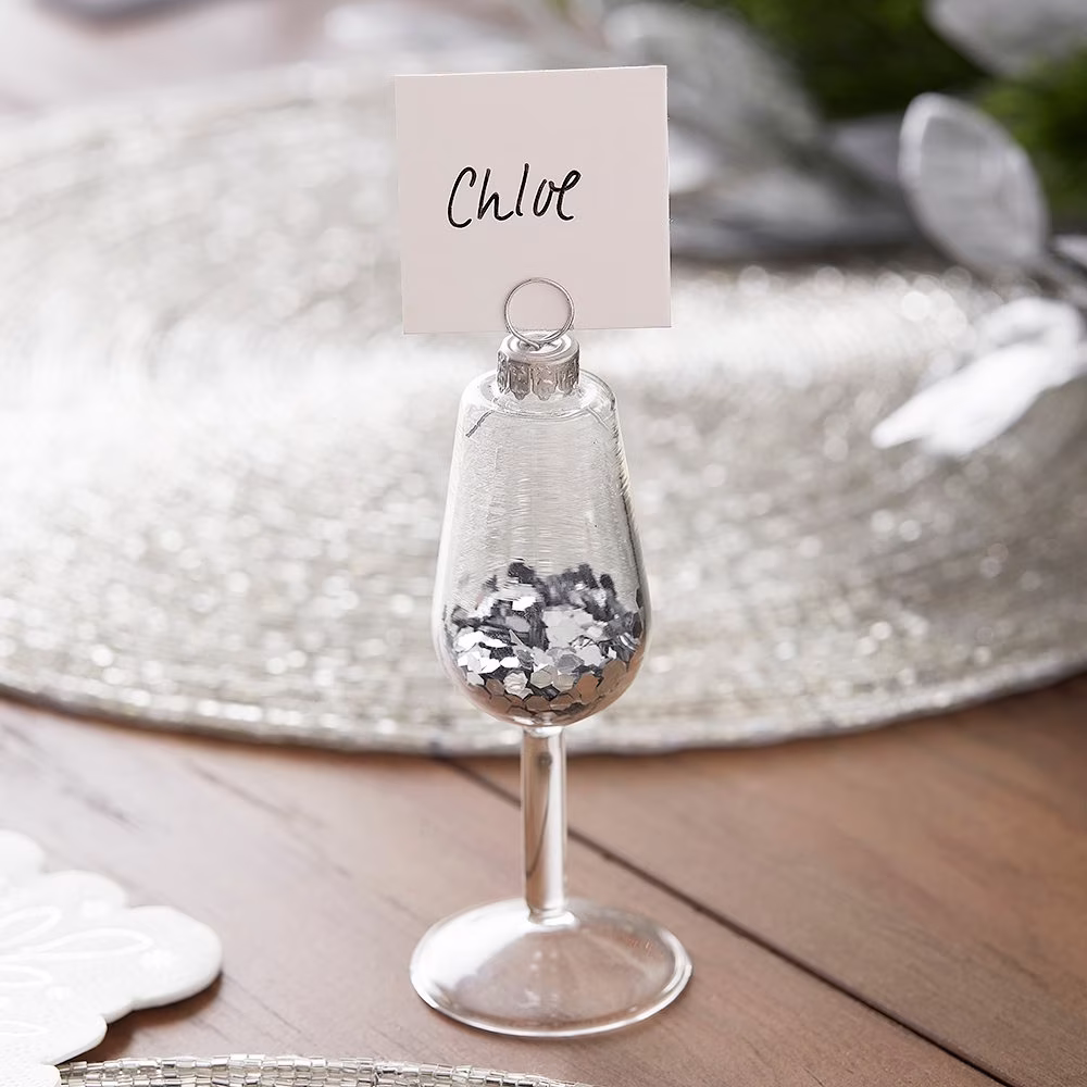 4 Wine Glass Christmas Place Card Holders, Wedding Table Decor, Cards, Settings, Party Supplies