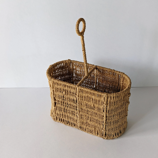 Vintage Wine Carrier For Two | 2 Bottles | Boho Bar Accessory Woven Caddy